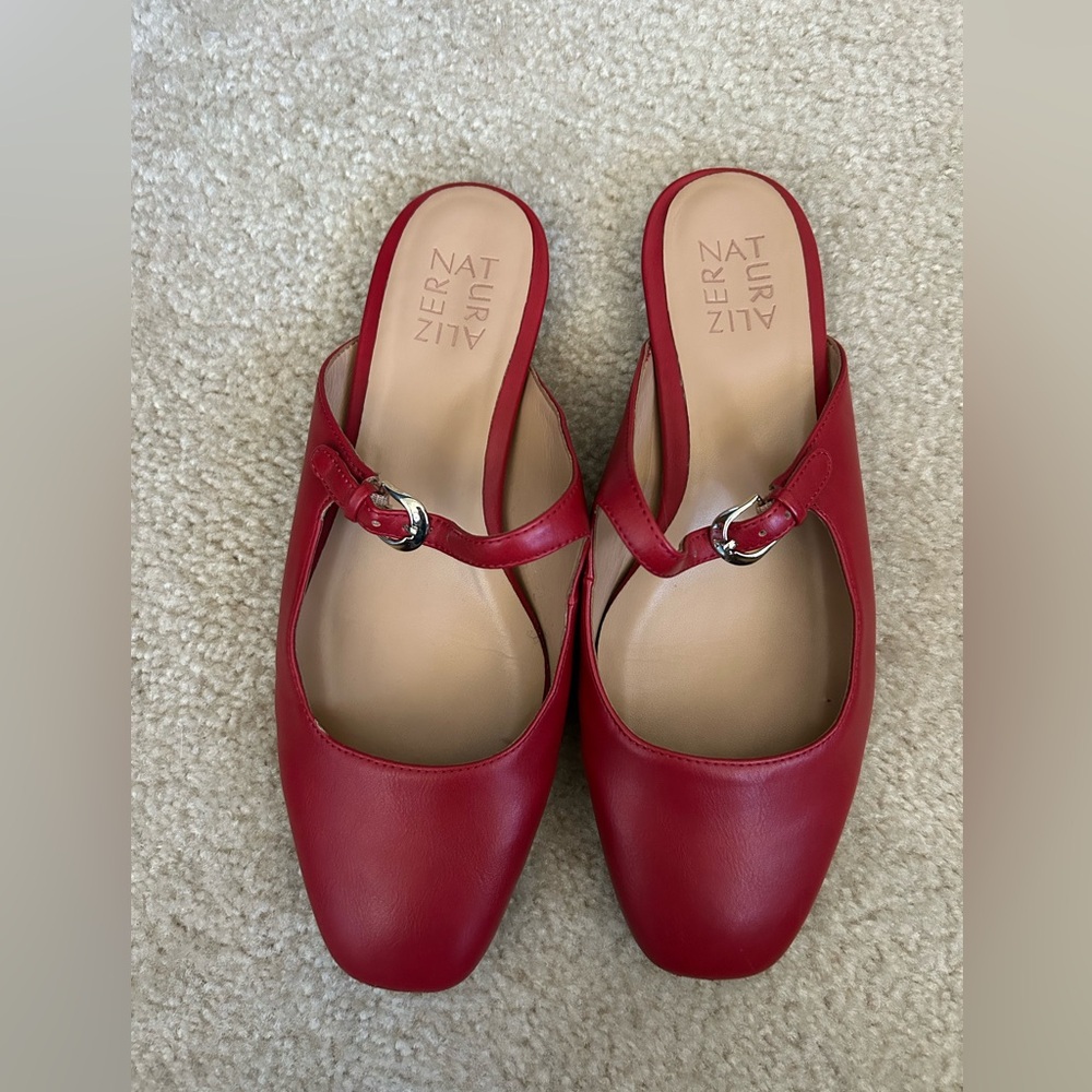 Naturalizer Red Leather Buckle Mules